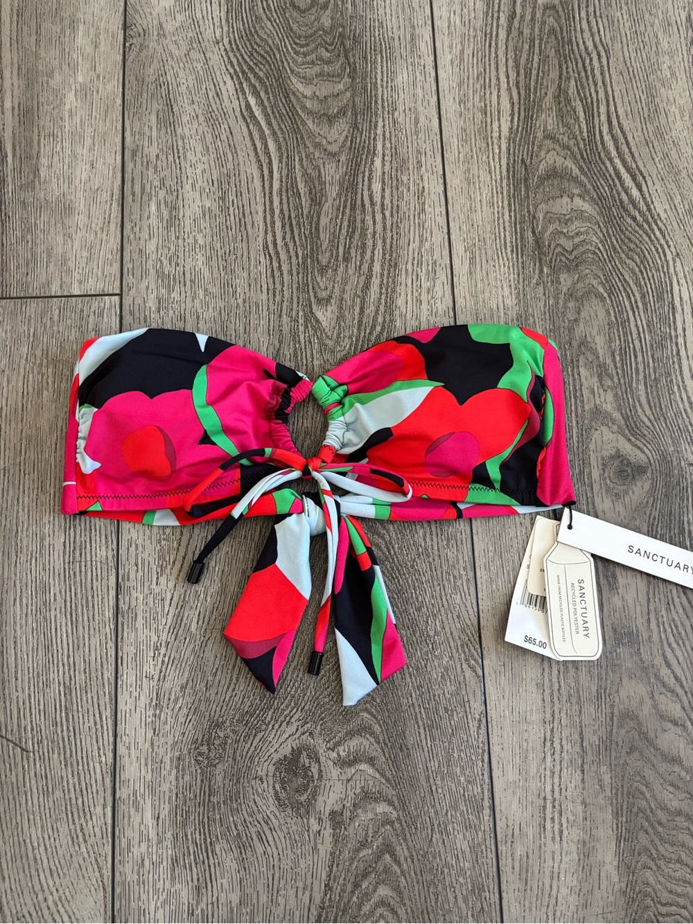 Sanctuary Bandeau Swim Top in Red Pink Black Green